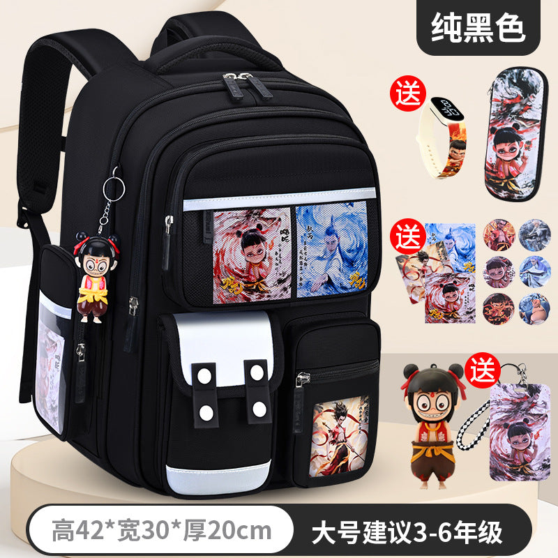 New nezha backpack for elementary school students, grades 1-6, lightweight, spine-protecting, load-reducing, large capacity for boys and girls