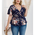 plus size cross-border new arrival  women's original elegant v-neck printed blouse