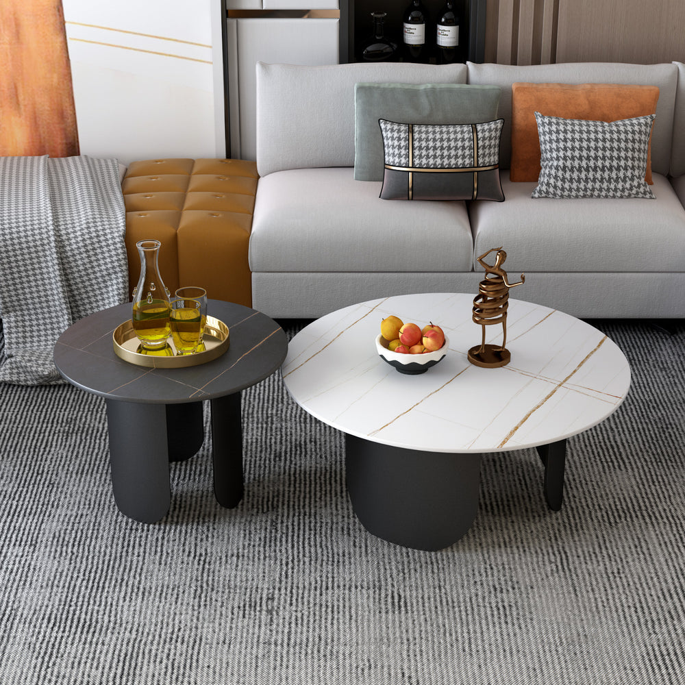 Modern minimalist designer slate coffee table small apartment for home high and low table living room iron round coffee table set