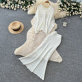 French chic cutout knit two-piece set - women's summer slim fit, slimming, minimalist, elegant, and professional attire