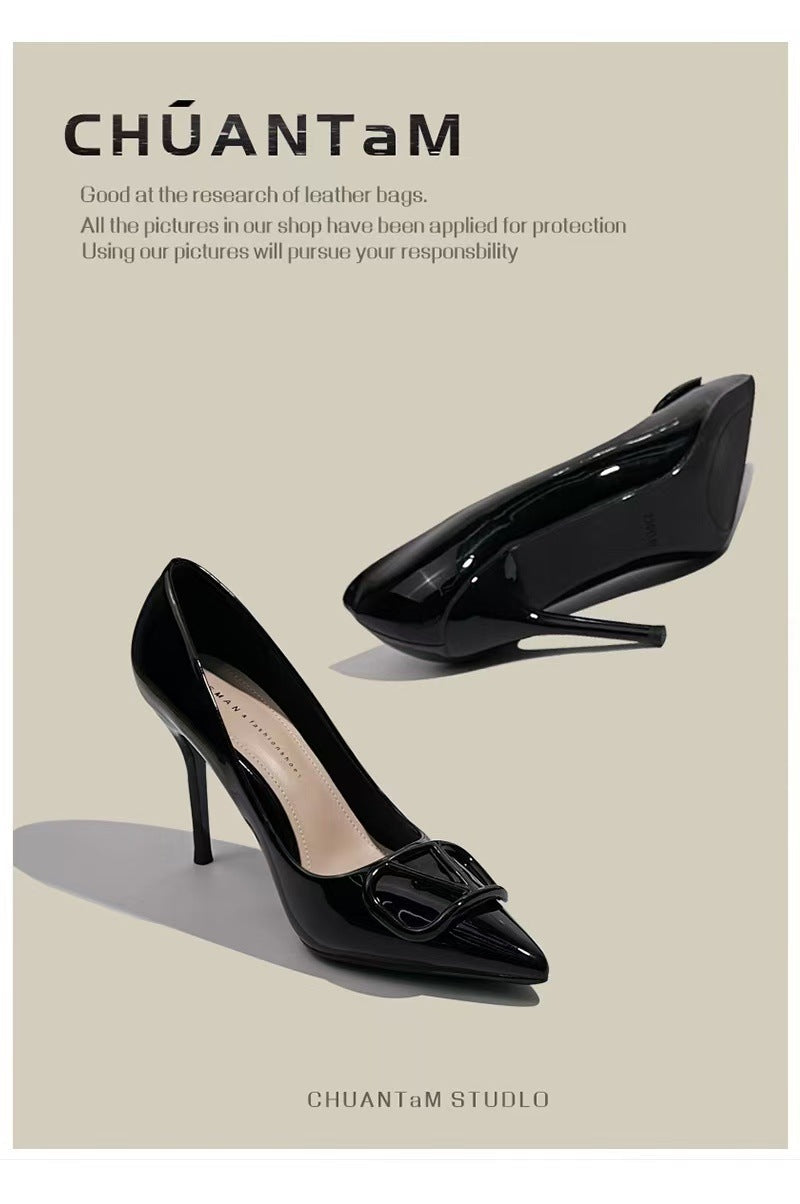 Grape mom's same elegant socialite nude high heels for women 2025 new arrivalsense of designniche stylefrenchv buckle tip