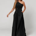 cross-border e-commerce women's fashion: european and american summer new arrivals - stylish and elegant solid color one-shoulder tie-up wide-leg jumpsuit