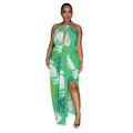 C6921 cross-border   independent station fashionfashion women's backless tie back printing dress length