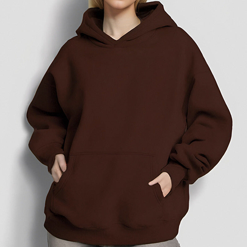 cross-border e-commerce women's fashion: european and american summer new arrivals - solid color, unique casual hooded long sleeve loose fit sweatshirt