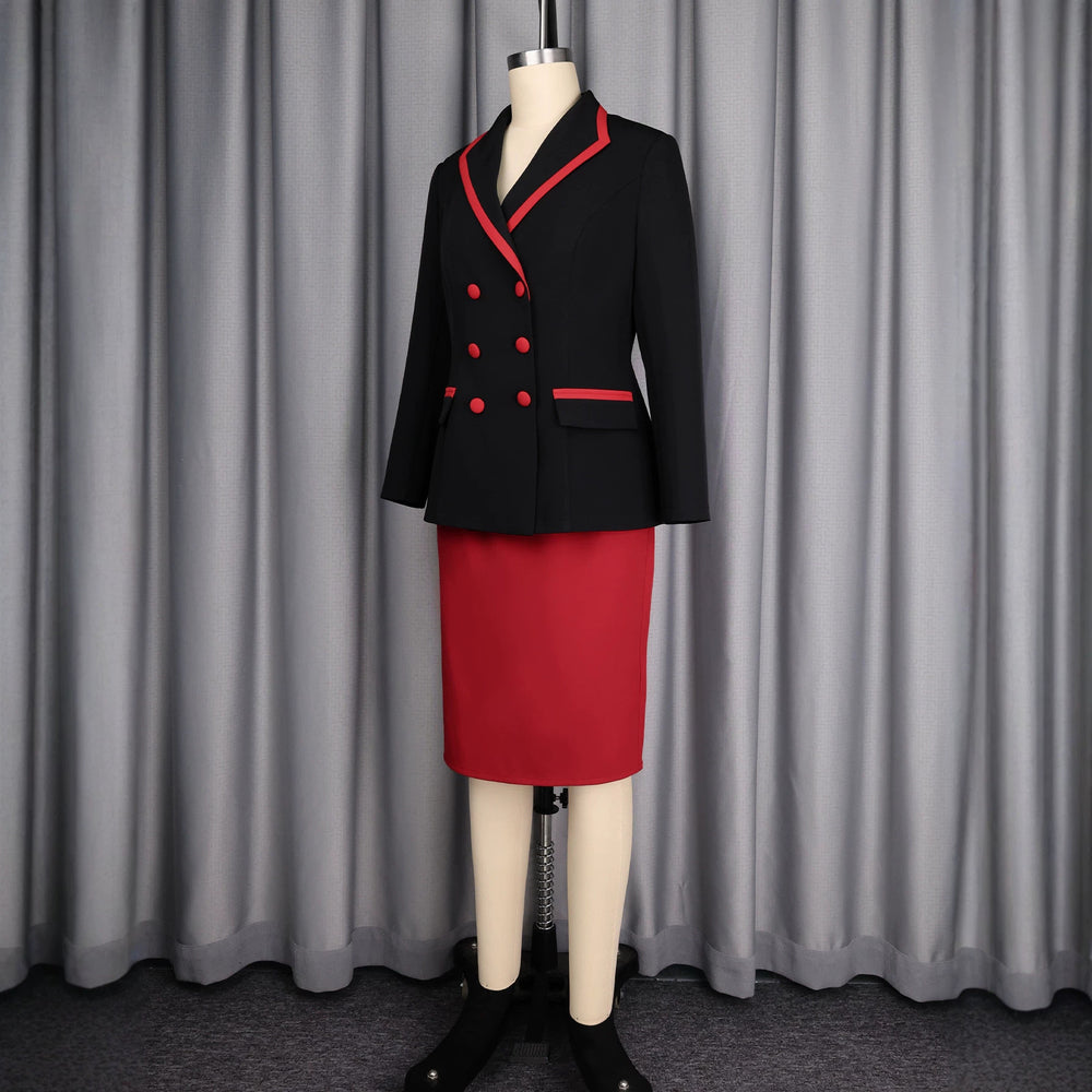 Professional commute suit dress set - color block, cinched waist, premium fabric two-piece set