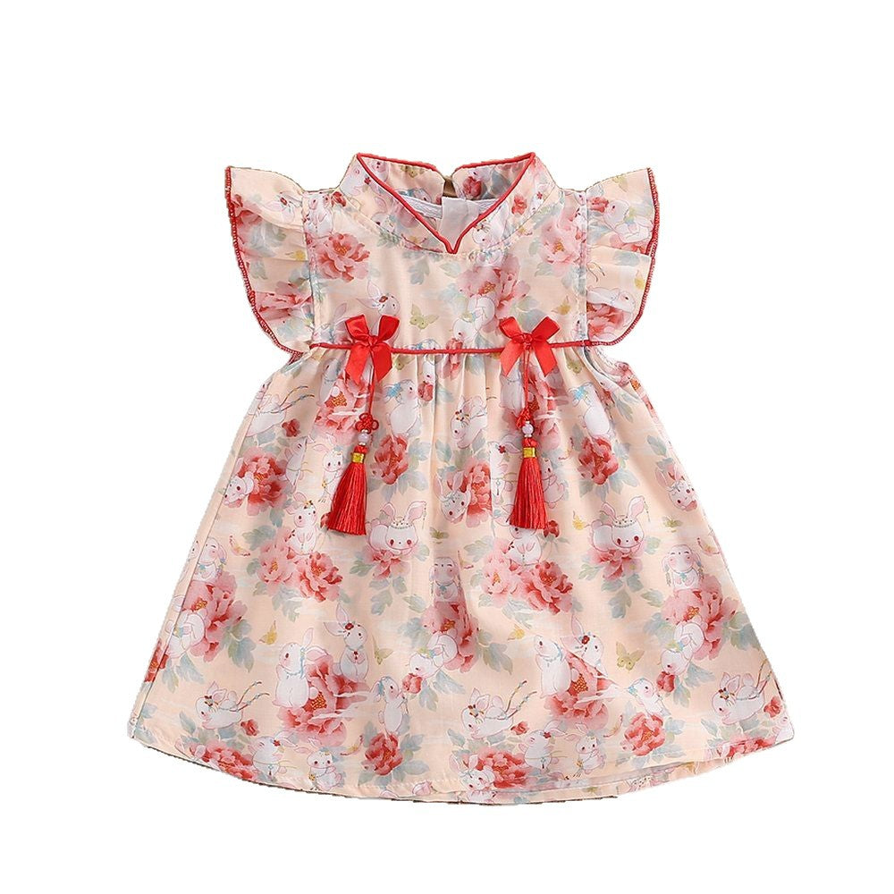 Summer newborn baby princess style breathable floral triangle bodysuit infant short-sleeve full month first birthday dress