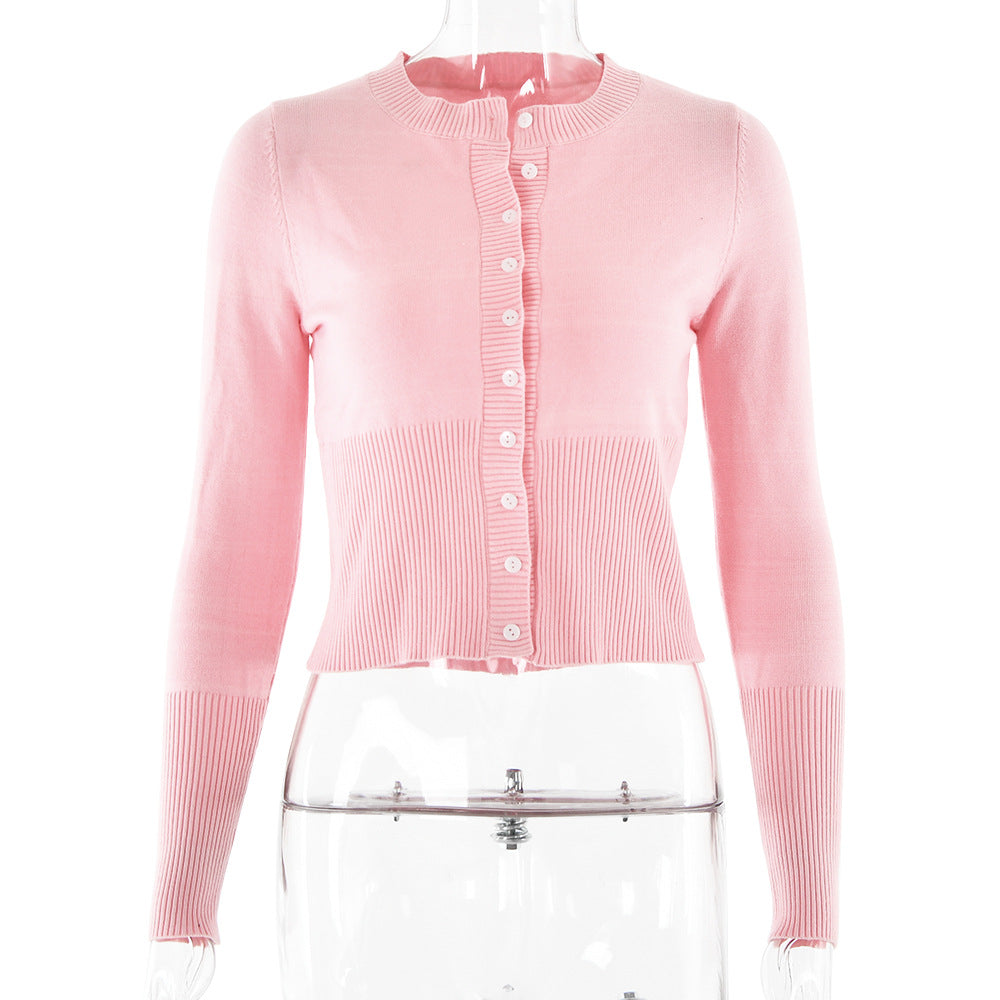 European and American  2023 winter new knitted sweater, sexy trend long-sleeved slim-fitting crew neck bottoming cardigan top