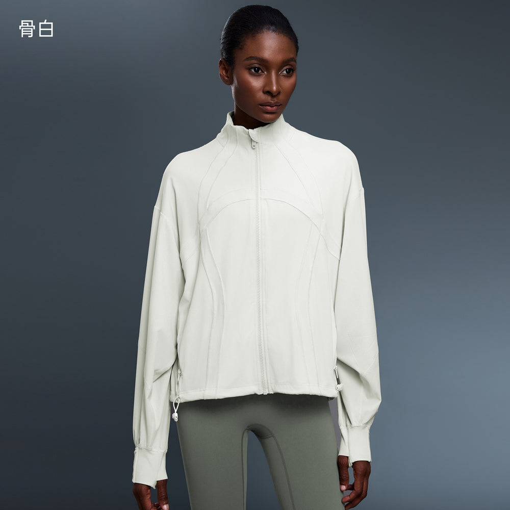 New women's windproof stand collar loose fit jacket - autumn casual versatile drawstring hem activewear d25157