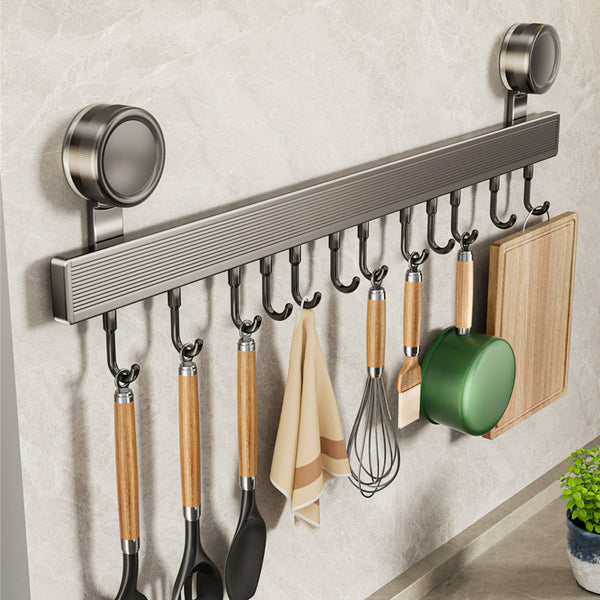 Suction cup hook, kitchen non-punching rack, spatula, spoon, row of hanging rods, wall-mounted storage rack, kitchen utensils hanger