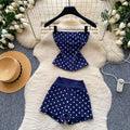 Gentle wind red polka dot tube top vest high waistshortstwo-piece set female summercasualslimming looksuit outfit