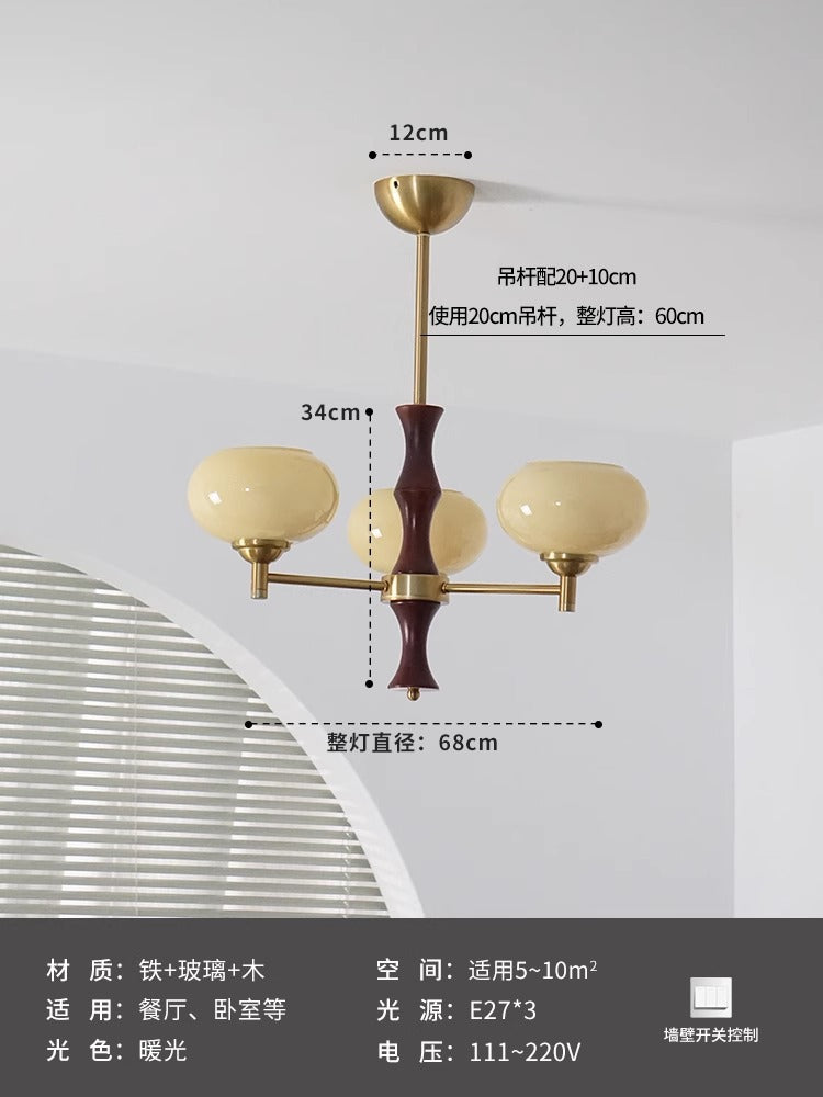 Wabi sandy wind medieval vintage persimmon living room chandelier bedroom study dining room solid wood cream wind Zhongshan lamps