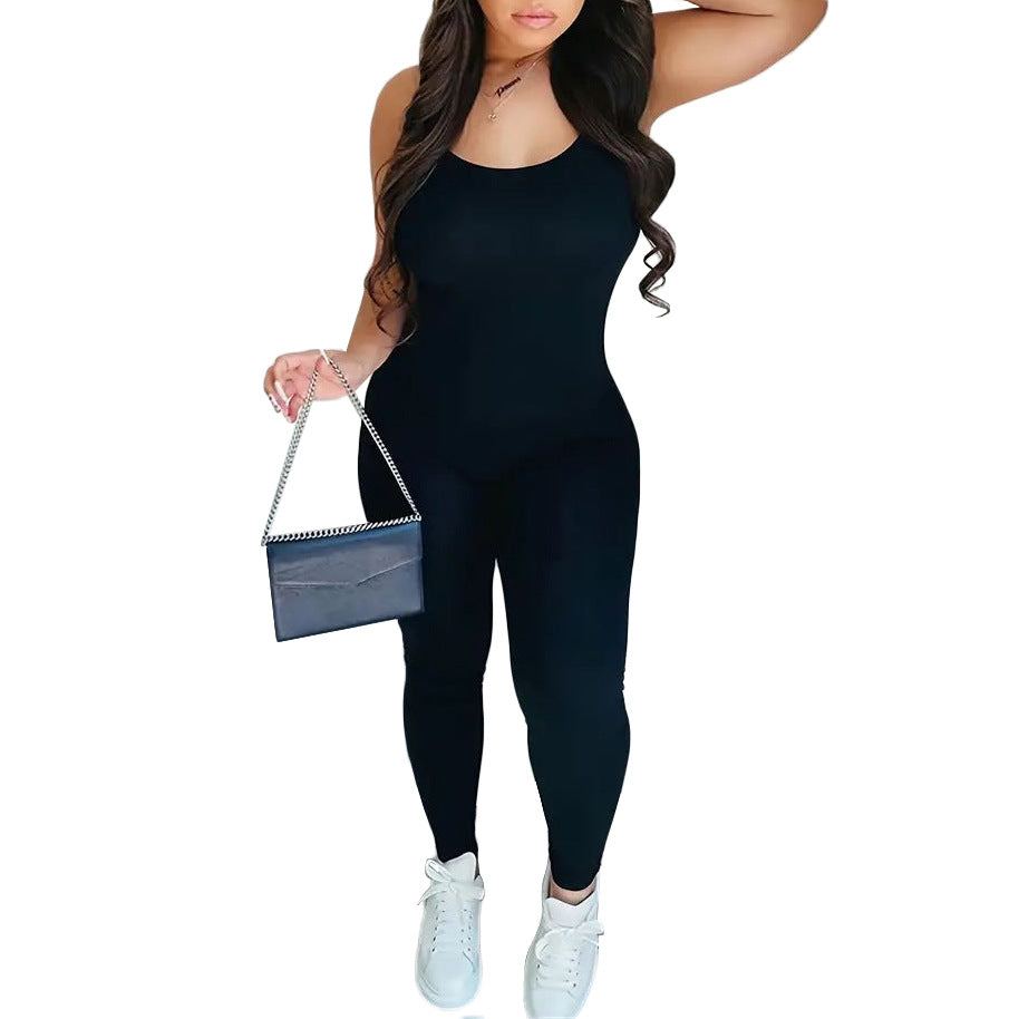 S390478 Cross-border European Women's Sexy Suspender Vest Skinny Halter Jumpsuit Yoga Suspender Jumpsuit