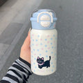 Minimalist planet double-drink insulated tumbler, 316 stainless steel, cute and stylish, for girls, students, straw cup, kids' water bottle