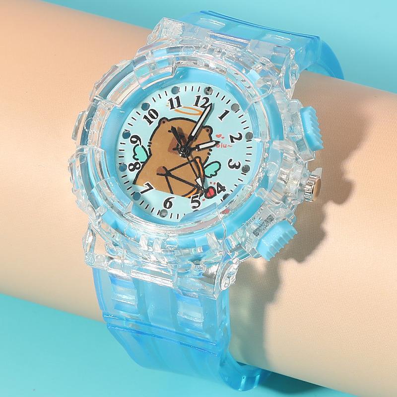 Cartoon kids' watch cute capybara quartz watch transparent strap luminous wristwatch boy girl electronic watch gift