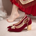 Wedding shoes for women with thick heels 2023fall and winternew arrival bride red non-tiring feet wedding dress high heels shoes xiuhe clothes two wears