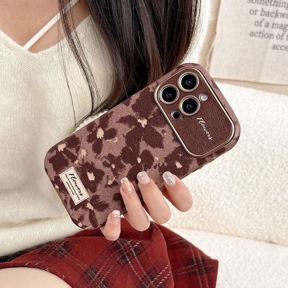 Mixed brown flowers are suitable for apple 17 anti-fall mobile phone case large window iphone16promax protective cover anti-fall