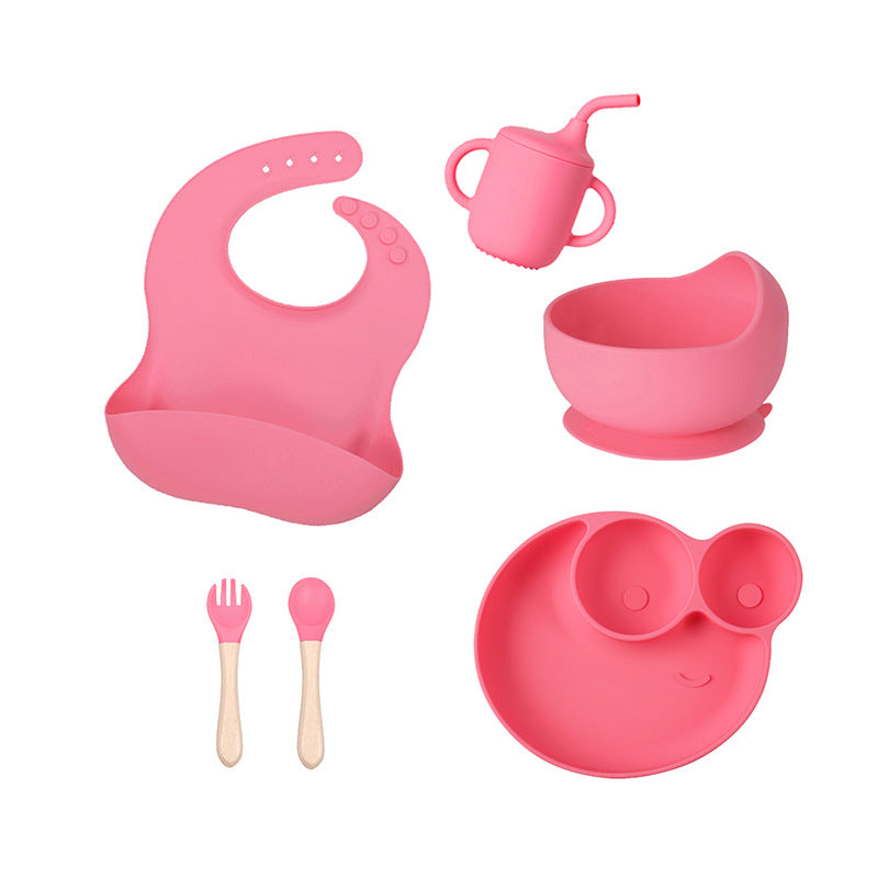 Factory customized LFGB silicone children's tableware 6-piece set, infant food grade beech silicone feeding tableware