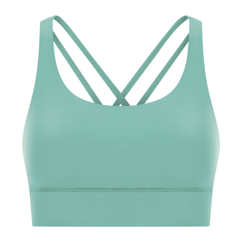 New arrival cross back yoga bra double-sided brushed nude high-strength bubble wrap push-up sports intimatesdw002