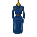 foreign trade autumnew arrivalshirt denim skirt women's retro h-shaped waist micro-elastic denim dress