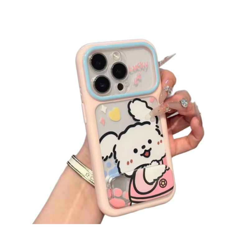 Suitable for apple 17 mobile phone case, soft and cute, healing, contrasting color frame, cartoon couple, puppy, heart, iphone18 hard case