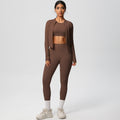 European and american style solid color seamless brushed yoga set - tight-fitting, quick-drying, butt-lifting workout running fitness three-piece set