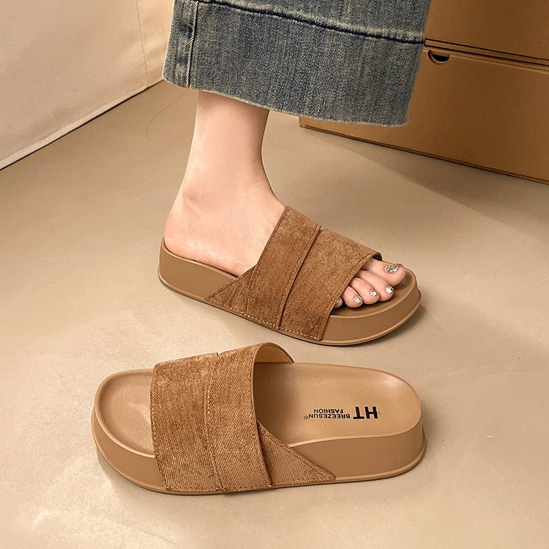 Thick sole birkenstock slippers women's summer casual lazy cross suede beach vacation style easiest for match beach flip flops