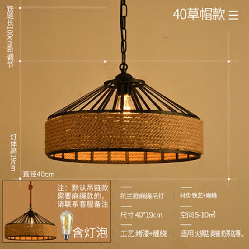 American country hemp rope chandelier yurt retro industrial style personalized hemp rope creative restaurant wrought iron bar lamps