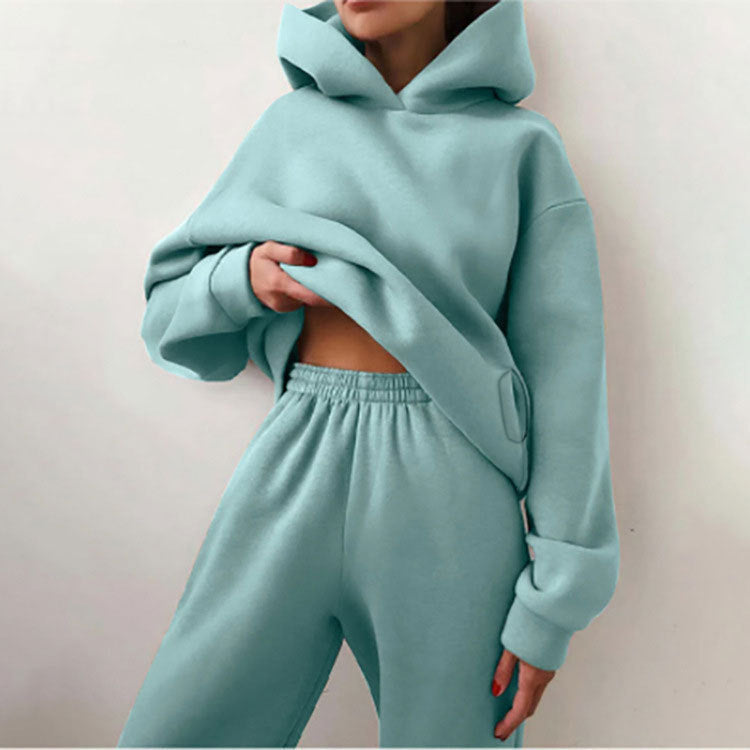 cross-border e-commerce women's fashion: european and american summer new arrivals - solid color casual sporty hoodie and pants set