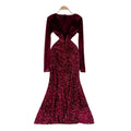 Fashionelegant dinner style black sequindress women's long sleevesv necksilmelegance mermaid dressclassy