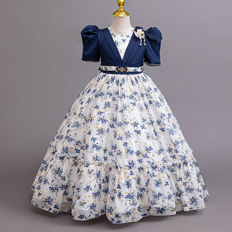 Export ready-made kids dress chiffon floral princess dress little girl model catwalk dress kids dress