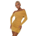 European and american women's clothing  new fashion one-shoulder off-the-shoulder ruched sexy slimming bodycon dress wholesale