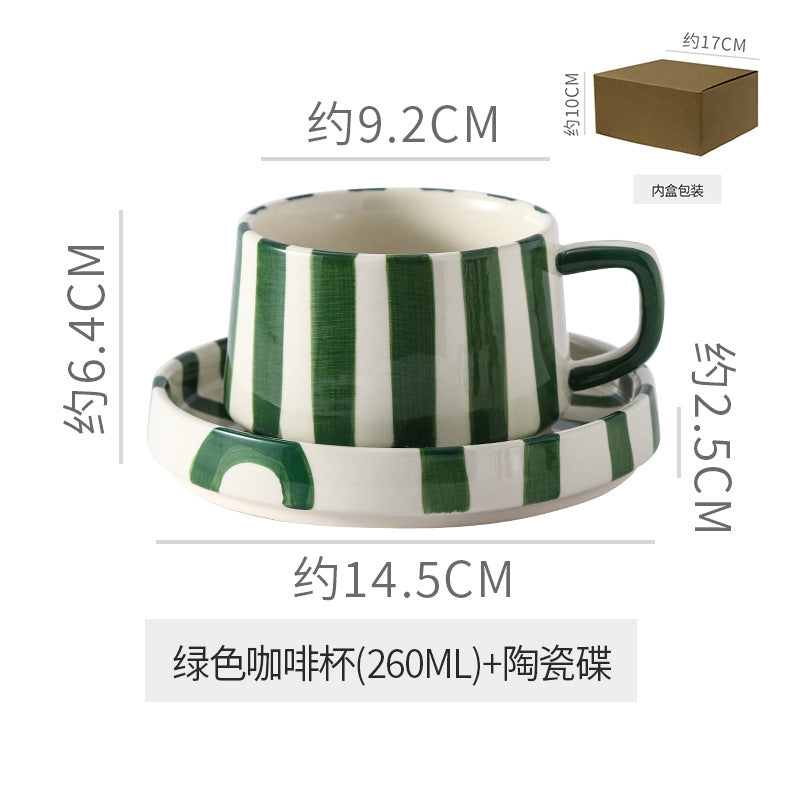 Instagram-worthy creative ceramic coffee mug set - premium striped design, perfect for office afternoon tea, exquisite latte art, and a thoughtful gift. includes mug and saucer