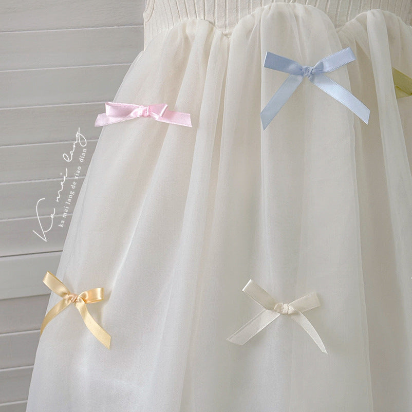 Girls' summer lightweight dress  new style children's sleeveless tank top mesh skirt baby bow princess dress