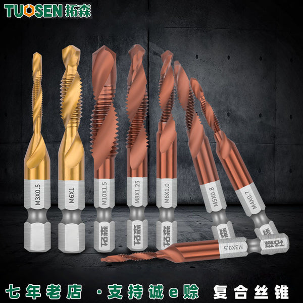 Tuosen Tap Wholesale Punching Tapping Bit Set Coarse Thread Hexagonal Shank Composite Tap for High Speed Steel Machine