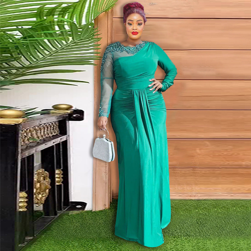 new bridesmaid dresses cross-border e-commerce african women's long sleeve maxi dress  train evening gown
