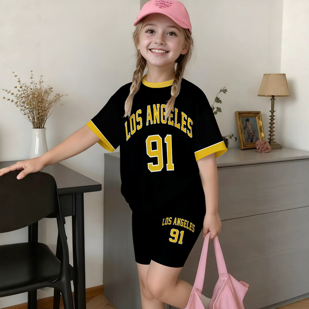 Wholesale girls' clothing: versatile t-shirt and shorts set - casual two-piece outfit, ready stock, direct supply
