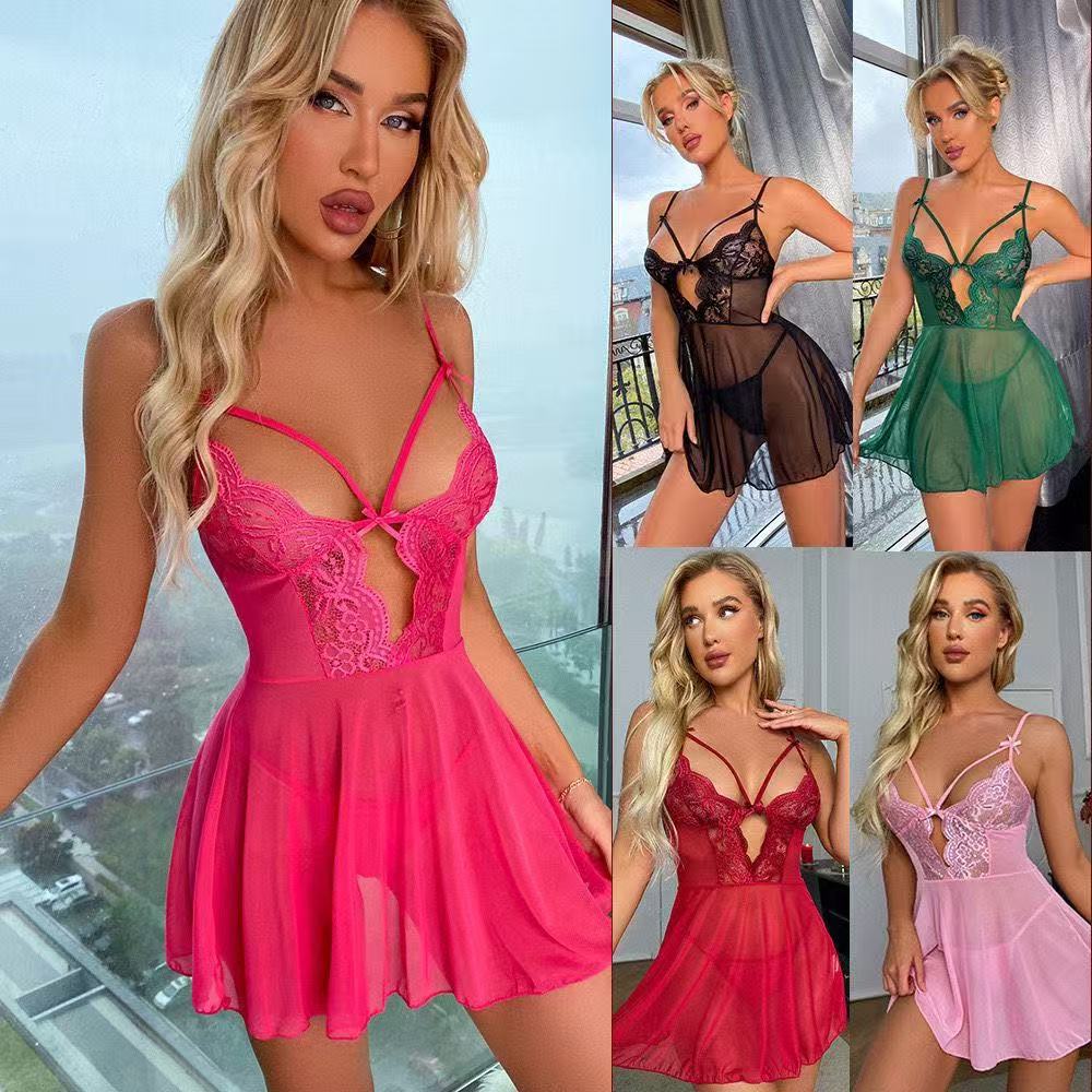 Amazon's hottest women's sexy lingerie mesh transparent lace temptation bodysuit sexy pajamas thong