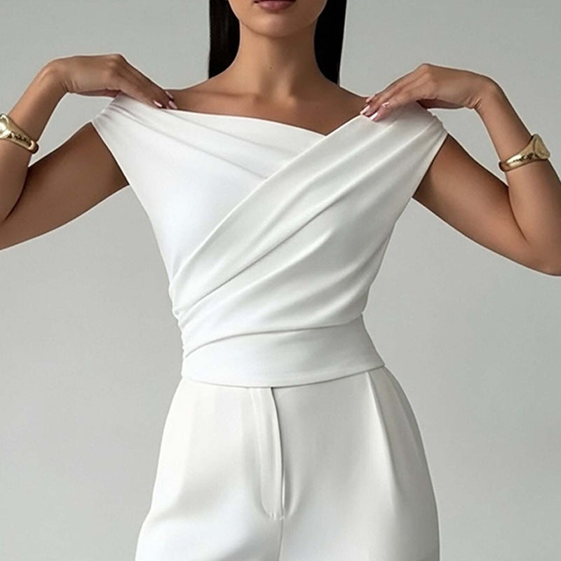 new women's summer collection: cross-border fashion, european & american style, casual, versatile, solid color, irregular design top