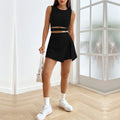 Export cross-border european and american clothing cropped navel exposed silm sleeveless knitting vest high waist elastic culottes fashionsuit