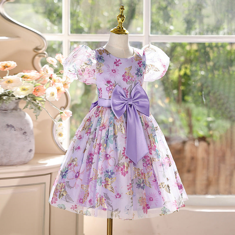 European and american style girls' chic butterfly princess dress - kids' puff sleeve sweet floral sundress for little girls