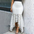 New arrivaleleganceretrohigh waist silm skirt whiteasymmetrical lacecut out hip skirtlace skirt