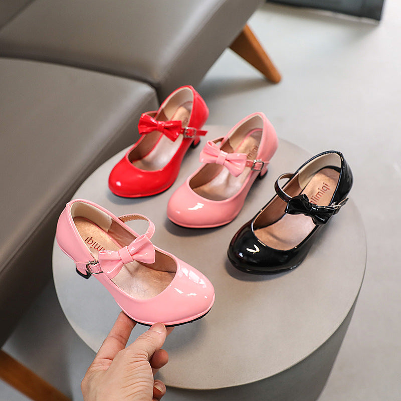 Girls' princess shoes - spring/autumn kids' fashion solid color leather shoes - red student performance dance round toe comfortable flats
