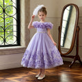 new arrivallonggirl dress stereo applique tutu tulle kids birthday princess dress flower girl wedding dress