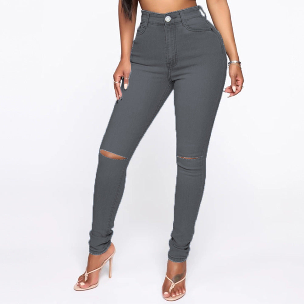 Wish ripped jeans women's sexy tight pants cross-border fashion stretch jeans plus size skinny jeans pants