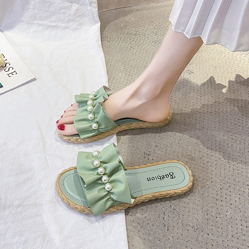 Slippers fairy style one-piece outwear women's summer 2024 summernew arrival pearl sandals classy french sandals and slippers
