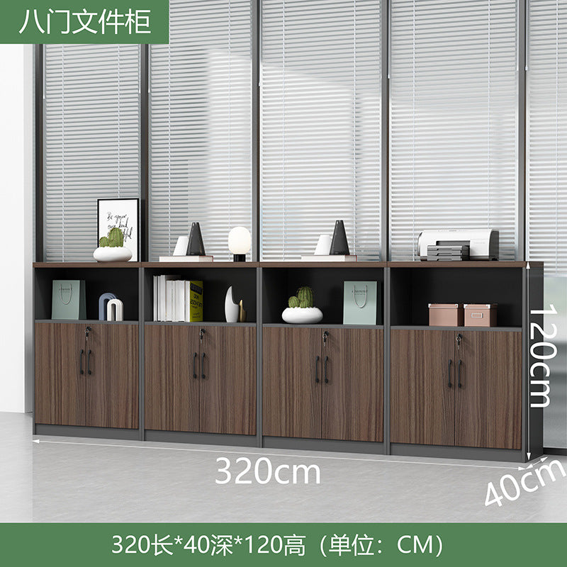 Office wooden filing cabinet - low profile, lockable, partitioned, document storage, open storage