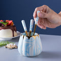 Nordic stainless steel fruit fork spoon ceramic storage jar set marble fruit fork household cutlery spoon dropshipping