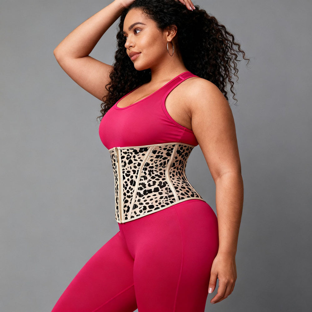 [leopard print yellow] 13-bone cross-border sports shaping slimming sweat rubber fitness waistband latex abdominal belt