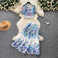 French chic lace print two-piece set: women's summer short-sleeve, designer-inspired, age-defying, slimming, and commute-friendly skirt suit