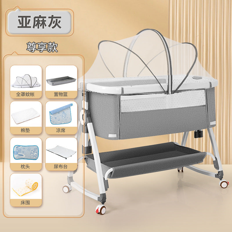 Aluminum alloy baby crib convertible to big bed, multifunctional portable folding children's bed, newborn baby bed, cradle